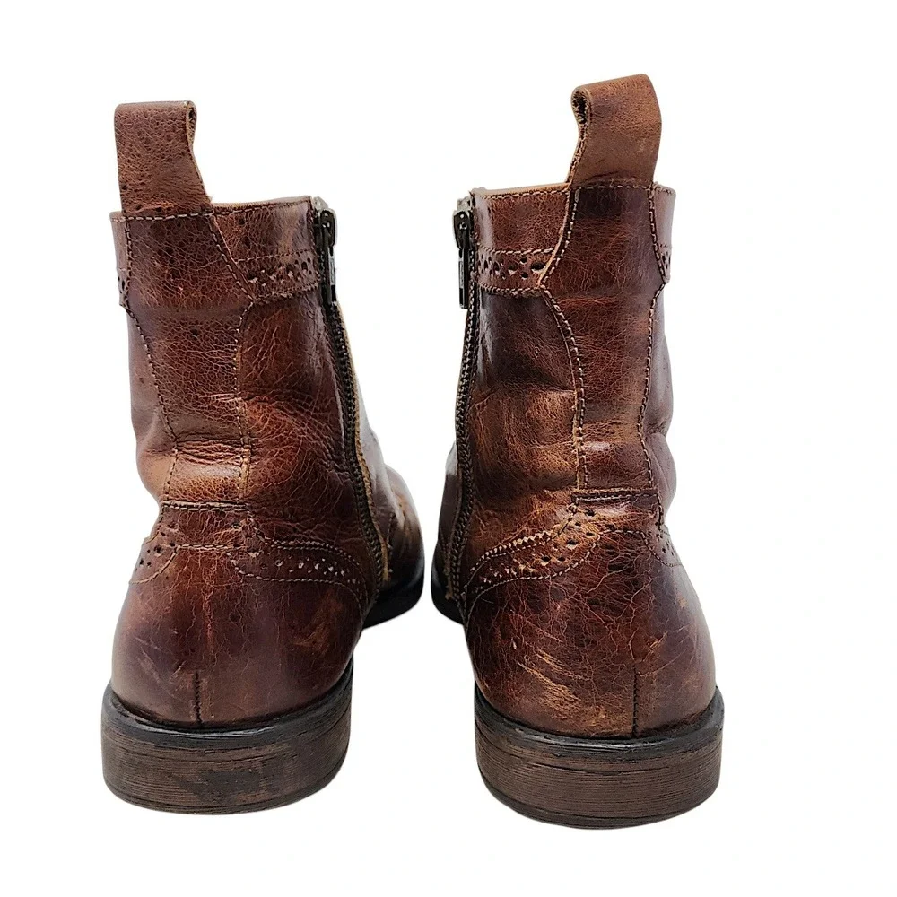 Aston Grey Wingtip Combat Boots 9 Mens Brown Leather Oxford Zip Up Distressed